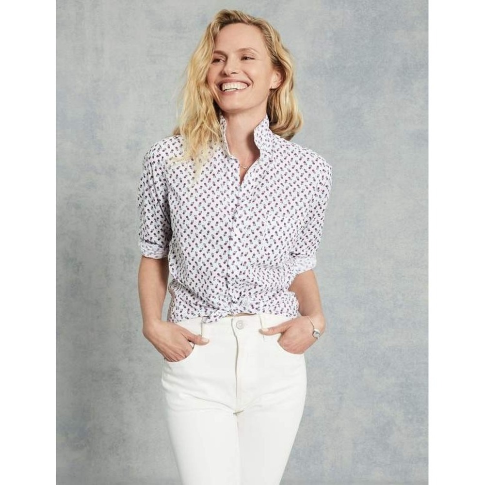Frank & Eileen Barry Button Down Shirt Womens XS Cream Purple Pineapple Cotton